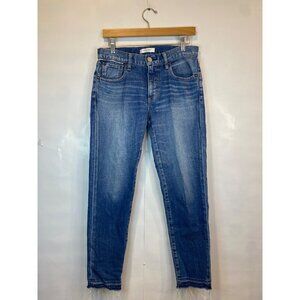 Moussy Vintage Women's Dark Wash Skinny Jean Fray Hem Cotton Stretch Size 28